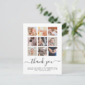Meerdere foto collage chic script baby bedankt kaa briefkaart (Staand voorkant)