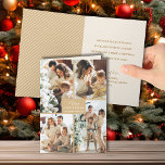 Meerdere foto Merry Christmas Gevouwen Goud Feestdagen Kaart<br><div class="desc">Vier foto's in een uniek rasterpatroon op de voorkant van deze gevouwen kerstkaarten zijn voorzien van de begroeting Vrolijk Kerstfeest en Gelukkig Nieuwjaar in chique belettering met een gouden rand. Uw persoonlijke groet en namen zijn aan de binnenkant afgedrukt. MEER kleuren in ons collectie.</div>