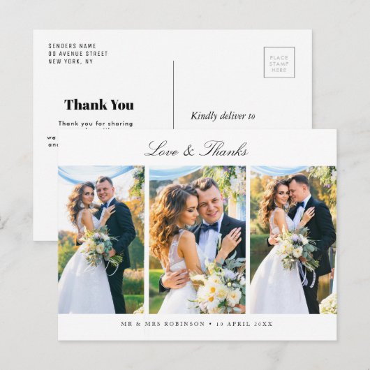 Meerdere foto script bruiloft dank je kaart (Voorkant / Achterkant)