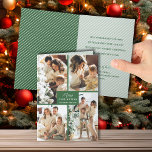 Meerdere foto Vrolijk Kerstfeest Gevouwen Groen Feestdagen Kaart<br><div class="desc">Vier foto's in een uniek rasterpatroon op de voorkant van deze gevouwen kerstkaarten zijn voorzien van de begroeting Vrolijk Kerstfeest en Gelukkig Nieuwjaar in chique belettering met een groene rand. Uw persoonlijke groet en namen zijn aan de binnenkant afgedrukt. MEER kleuren in ons collectie.</div>