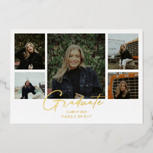 Meerdere foto's 2023 afstudeeraankondiging folie uitnodiging