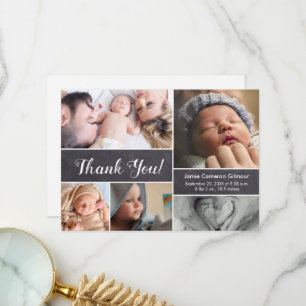 Meerdere foto's Chalkboard Baby boy Shower Bedankkaart