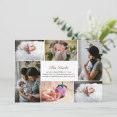 Meerdere foto's Collage Birth Announcement Girl Bo Kaart (Staand voorkant)