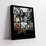 Meerdere foto's collage familiemanuscript modern k imitatie canvas print<br><div class="desc">Elegant modern familiehandgeschreven kalligrafiekmanuscript met zes douanefoto's zwarte gouden handdruk foto faux canvas print sjabloon.            Gelieve te merken op dat de achtergrondkleur veranderbaar is. U kunt de zwarte vervangen door een andere kleur nadat u de optie AANPASSEN hebt geselecteerd.</div>