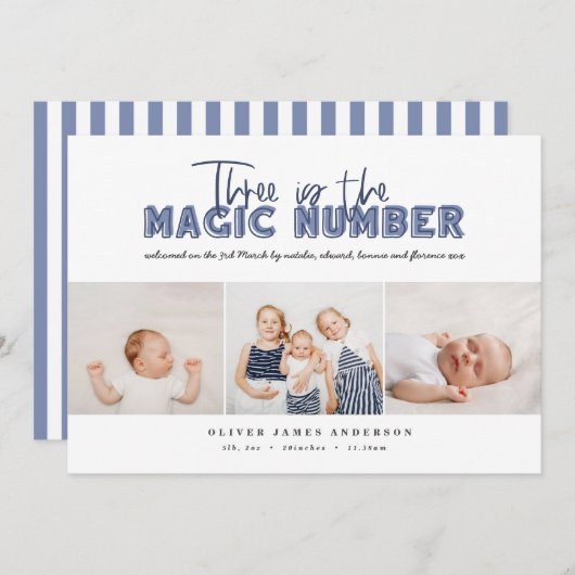 Meerdere foto's: drie kinderen aankondiging (Voorkant / Achterkant)