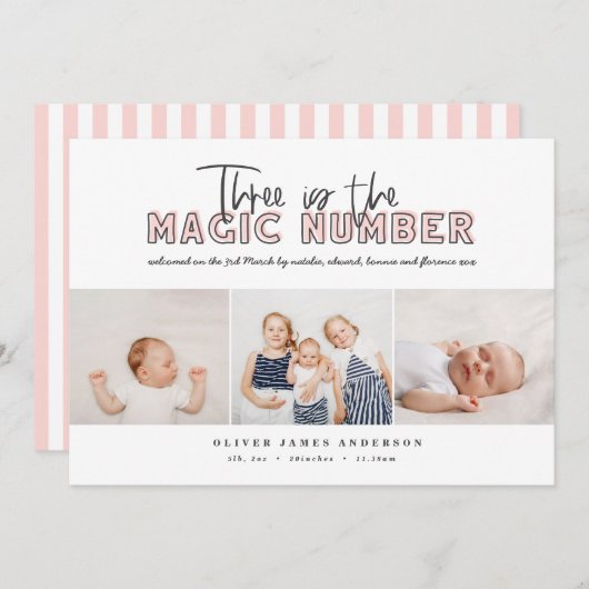 Meerdere foto's: drie kinderen aankondiging (Voorkant / Achterkant)