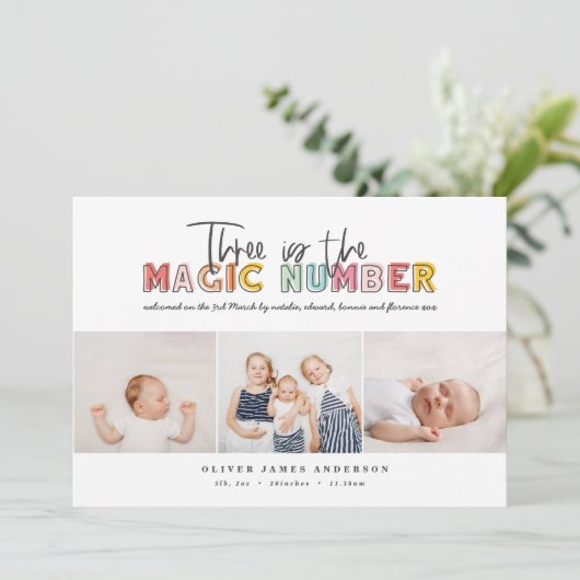 Meerdere foto's: drie kinderen aankondiging (Staand voorkant)