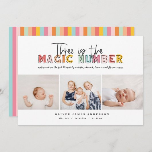 Meerdere foto's: drie kinderen aankondiging (Voorkant / Achterkant)