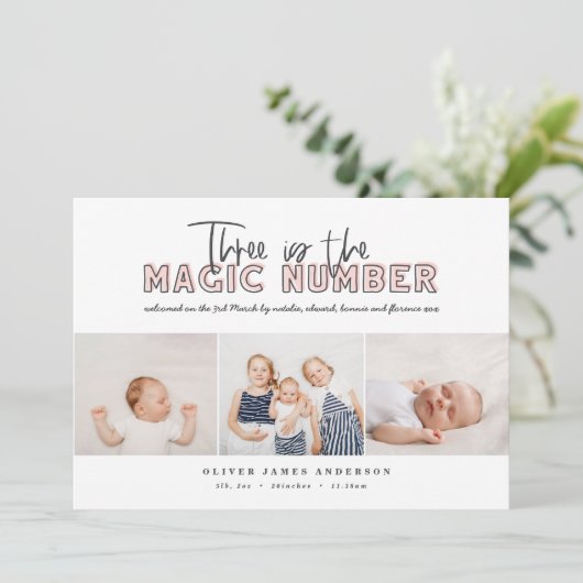Meerdere foto's: drie kinderen aankondiging (Staand voorkant)