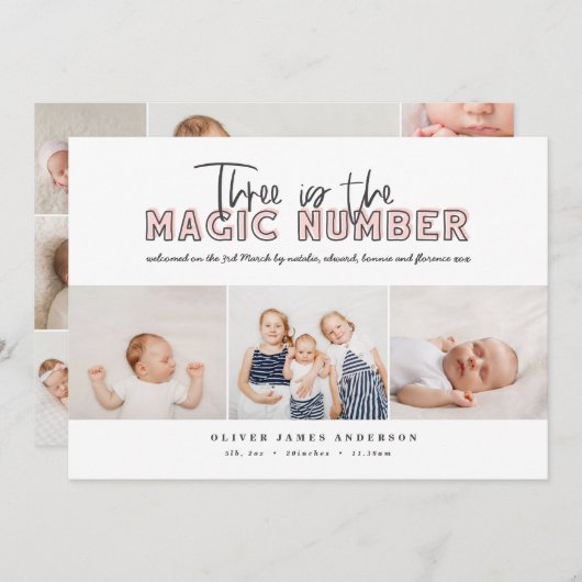 Meerdere foto's: drie kinderen aankondiging (Voorkant / Achterkant)