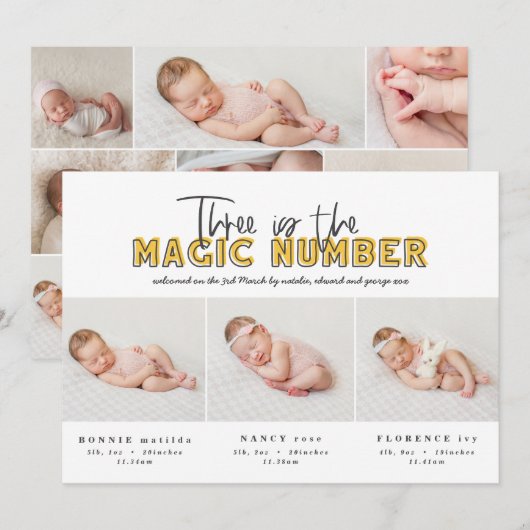 Meerdere foto's, drieledige geboorteaankondiging aankondiging (Voorkant / Achterkant)