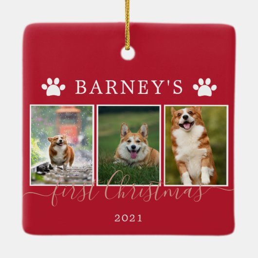 Meerdere foto's eerste kerstcadeau keramisch siera keramisch ornament (Achterkant)