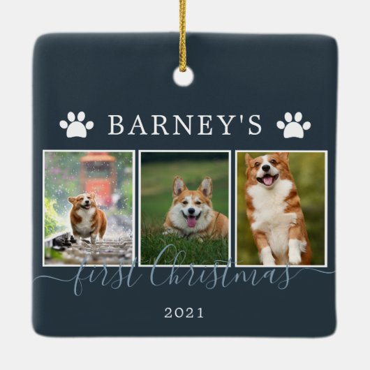 Meerdere foto's eerste kerstcadeau keramisch siera ornament (Achterkant)