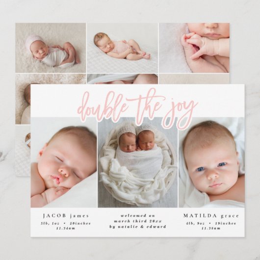 Meerdere foto's met dubbele geboorte aankondiging (Voorkant / Achterkant)