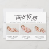 Meerdere foto's moderne tripletgeboorteaankondigin aankondiging (Voorkant)