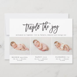 Meerdere foto's moderne tripletgeboorteaankondigin aankondiging