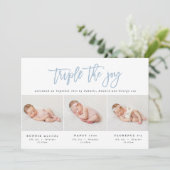 Meerdere foto's moderne tripletgeboorteaankondigin aankondiging (Staand voorkant)