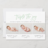 Meerdere foto's moderne tripletgeboorteaankondigin aankondiging (Voorkant)