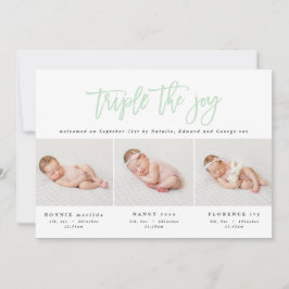 Meerdere foto's moderne tripletgeboorteaankondigin aankondiging