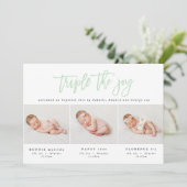 Meerdere foto's moderne tripletgeboorteaankondigin aankondiging (Staand voorkant)