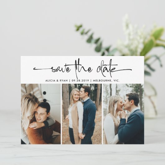 Meerdere foto's slaan de datum op save the date (Staand voorkant)