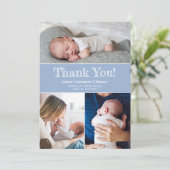 Meerdere foto's van moderne blauwe babyjongen bedankkaart (Staand voorkant)