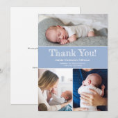 Meerdere foto's van moderne blauwe babyjongen bedankkaart (Voorkant / Achterkant)