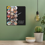 Meerdere foto's voor collage herinneringen Eenvoud Vierkante Klok<br><div class="desc">Multi Foto Collage Simple Modern Memories Hexagon Pattern Custom Clocks bevat een fotocollage van uw favoriete foto's in een hexagon vorm. Met uw douanetekst of gebruik verstrekt "tijdvliegen, maar de herinneringen duren voor altijd". Perfect voor verjaardag, Kerstmis, Moederdag, Vaderdag, grootouders, broer, zus, beste vriend en nog veel meer. FOTO TIP:...</div>