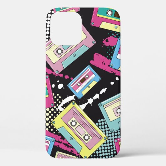 Meerdere gekleurde cassettes op een zwarte achterg Case-Mate iPhone case (Achterkant)