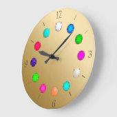 Meerdere gekleurde edelstenen op geborsteld goud grote klok (Hoek)