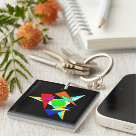 Meerdere gekleurde geometrische sterren barst uit sleutelhanger