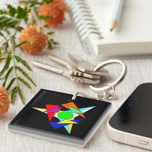 Meerdere gekleurde geometrische sterren barst uit sleutelhanger (Voorkant Rechts)