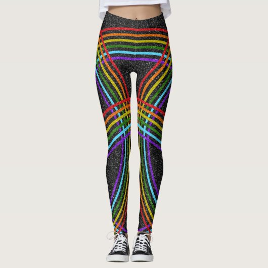 Meerdere Glitter Rainbows, glimmend zwart, LGBT Pr Leggings (Voorkant)