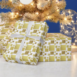 Meerdere gouden glinsterende vierkanten op wit cadeaupapier