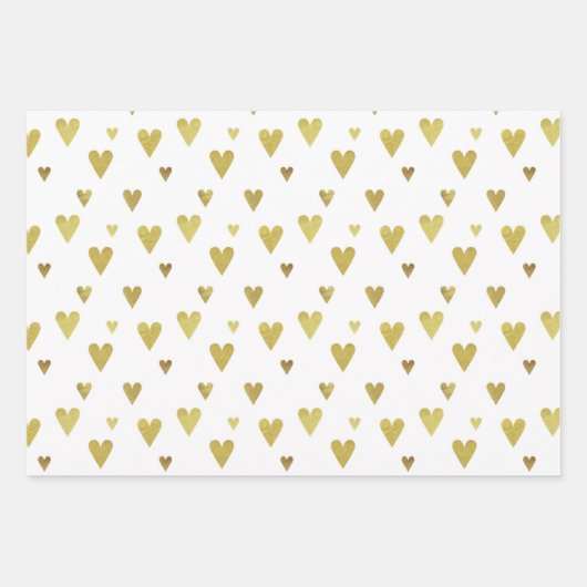 Meerdere gouden harten op witte achtergrond inpakpapier vel (Voorkant)