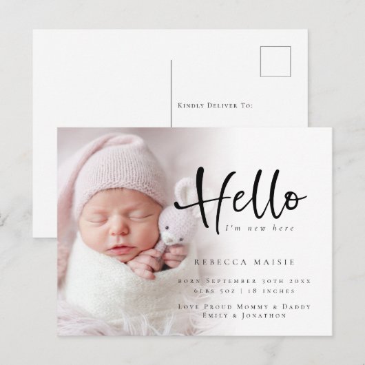 Meerdere Hallo nieuwe babyfoto's - Aankondiging ge Briefkaart (Voorkant / Achterkant)