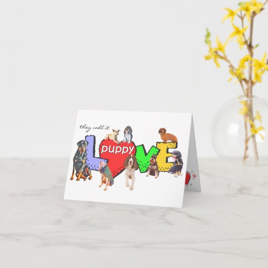 Meerdere Hondenrassen Puppy Love Kaart (Gele Bloem)