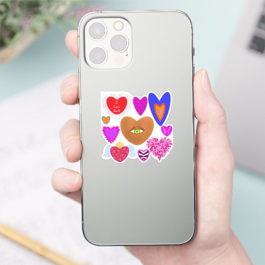 Meerdere kleurrijke harten Valentijn Sticker (Telefoon)