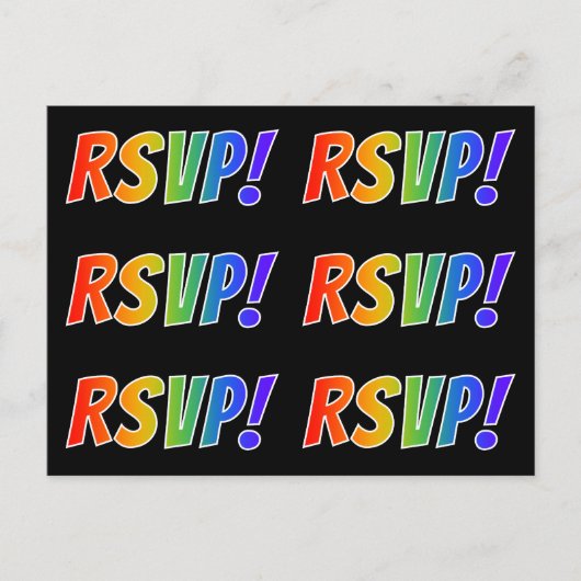 Meerdere kleurrijke regenboogletters "RSVP!" Briefkaart (Voorkant)