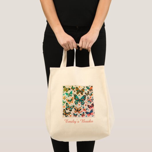 Meerdere kleurrijke vlinders gepersonaliseerd tot  tote bag (Voorkant (product))