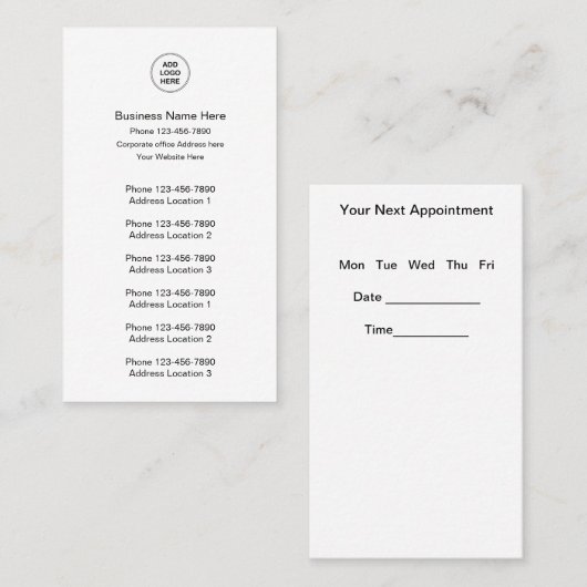 Meerdere lokatie-kaarten voor bedrijven en aanstel visitekaartje (Voorkant / Achterkant)