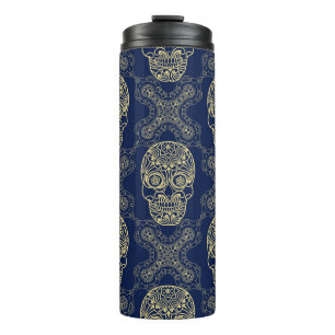Meerdere naadloze patronen. Boho-stijl versierd Thermosbeker
