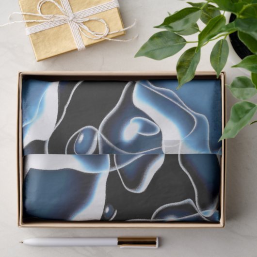 Meerdere onregelmatige blauwe en zwarte bellen tissuepapier (Geschenk)