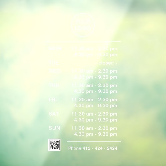 Meerdere openingstijden Logo QR Code Telefoonnumme Raamsticker (Vel 3)