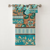 Meerdere patronen, Blauwgroen, groen, roest, goud, Bad Handdoek (Insitu)