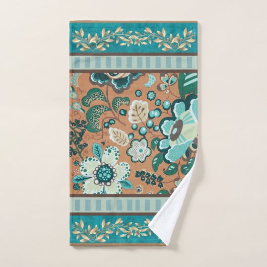 Meerdere patronen, Blauwgroen, groen, roest, goud, Bad Handdoek (Handdoek)