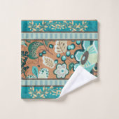 Meerdere patronen, Blauwgroen, groen, roest, goud, Bad Handdoek (Wasdoekje)