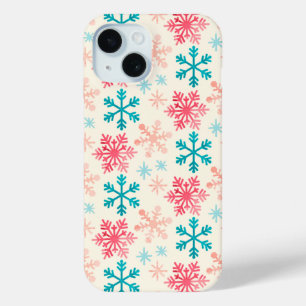 Meerdere sneeuwvlokken op ivoren kerst iPhone 15 case