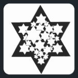 Meerdere sterren Ster van David Vierkante Sticker<br><div class="desc">Zwarte ster van David met veel witte sterren in het midden.</div>