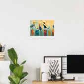 Meerdere zeevogels op palen poster (Thuiskantoor)